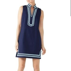 Sail To Sable Navy Linen Dress with Light Blue Accents